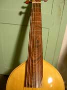 les cernes du bois, les cordes et les frettes &eacute;voquent la toile